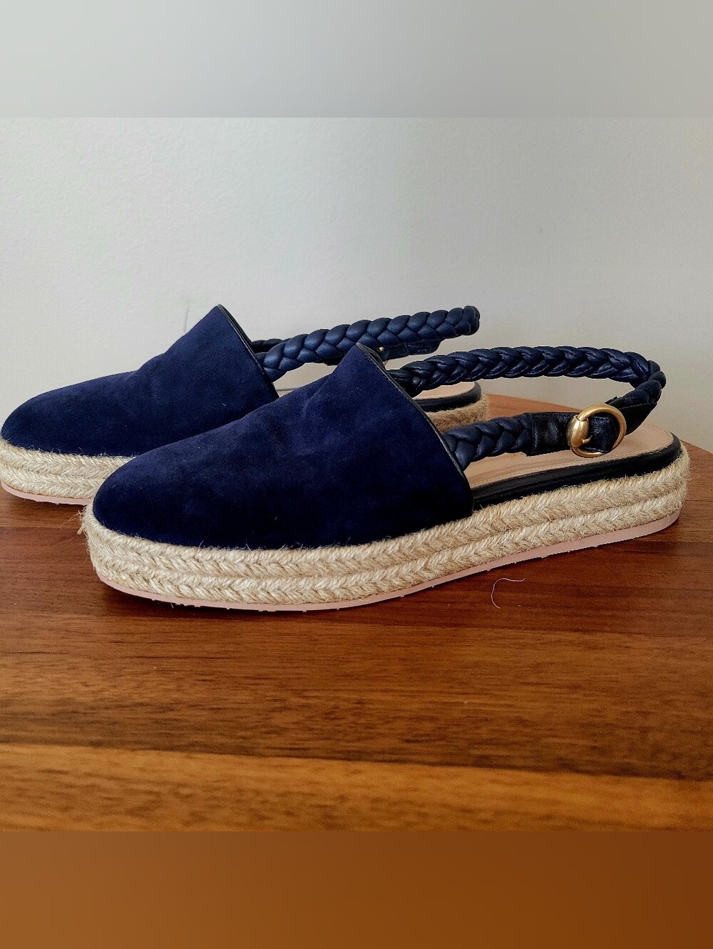 Gianvito Rossi Blue Suede Slingback Espadrille Flat